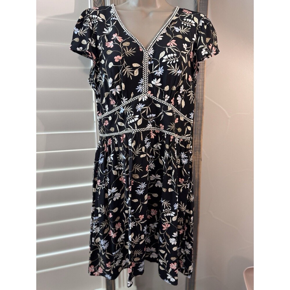 LOFT Dress Womens 6 Petite Black with Floral Blend Side Zipper